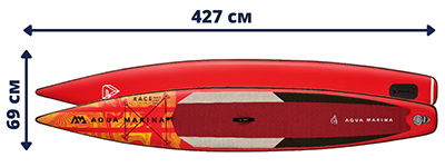 Гоночный SUP-борд для гребли стоя Aqua-Marina Race 2.0 Racing 14.0 iSUP в lodka5.com.ua: размеры
