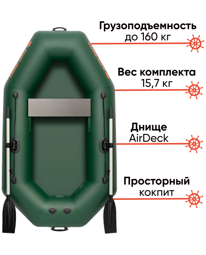 Kolibri K-220T с днищем AirDeck (черного цвета)