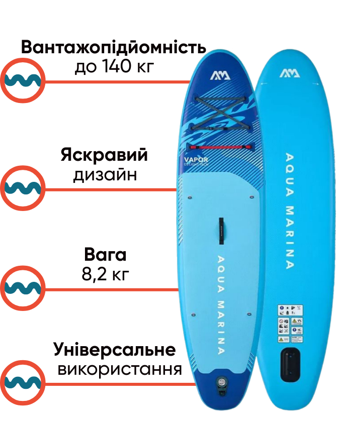 SUP-борд Aqua-Marina Vapor All-Around в iнтернет-магазині lodka5.com.ua: особливості дошки 