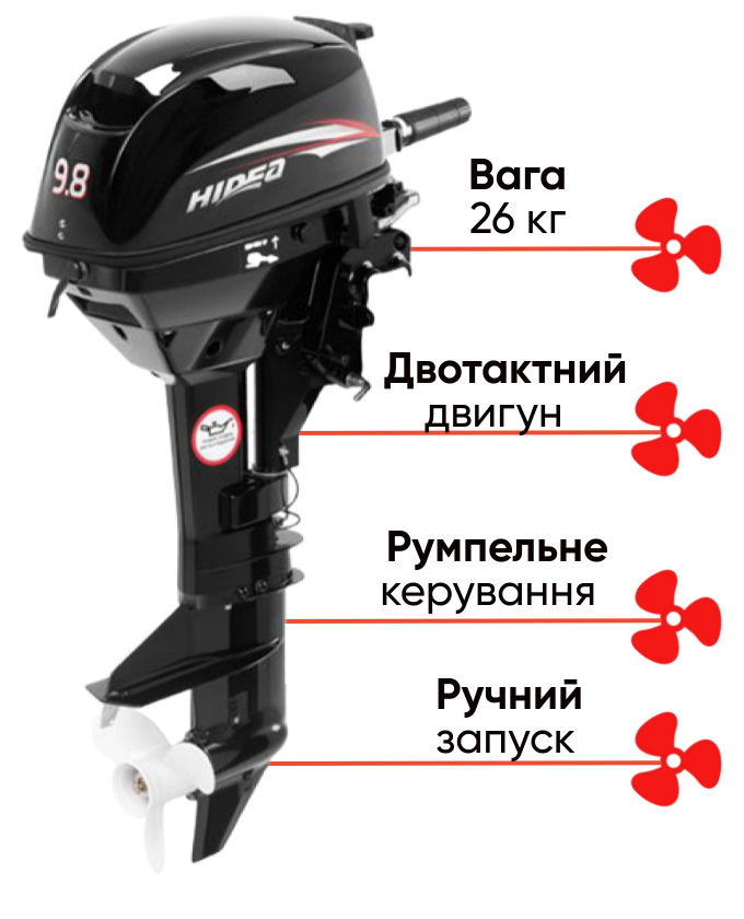 Hidea HD9.8FHS двотактний човновий мотор, фото Lodka5 